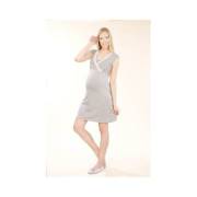 Chezmam 4707 Dantelli Uzun Kollu Emzirme Gecelik / Koyu Füme / L