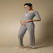 Chezmam 4708 Dantelli Yarım Kollu Emzirme Pijama / Koyu Mavi / M