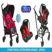 Casual Storm Baston Travel Sistem Bebek Arabası - Apron (Kırmızı)