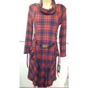 Hell Klar Degaje Yaka Ekose Elbise Kırmızı 40 Beden