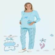 Limissi 2001 Lohusa Pijama Takımı Gri-Kırmızı/L