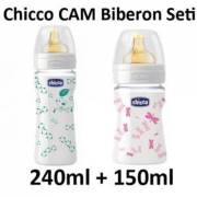 Chicco Desenli Cam Biberon Silikon 240ml + 150ml - Kız
