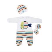 Bebepan 1694 Mr. Fish Ringel 3 lü Takım Beyaz/Ringel 3-6 Ay