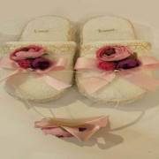 Limissi 3 Çiçekli Pembe Kurdeleli Hamile Taç - Terlik Set