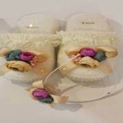 Limissi Renkli Çiçekli Sarı Kurdeleli Hamile Taç - Terlik Set