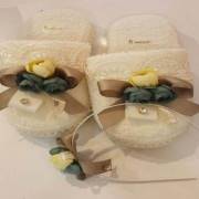 Limissi Sarı-Yeşil Çiçekli Kahverengi Kurdeleli Hamile Taç - Terlik Set