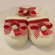 Limissi Kırmızı Şeritli Kırmızı Çizgili Kurdeleli Hamile Taç - Terlik Set