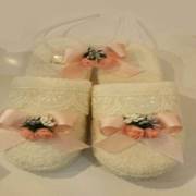 Limissi Pembe Çiçekli Pembe Kurdeleli Hamile Taç - Terlik Set