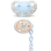 Suavinex Total Look Silikon Emzik + Zincir Seti 6-18 Ay Lovely Biscuits Mavi (3801431)