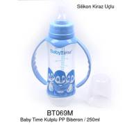 Babytime Silikon Kiraz Uçlu Kulplu Biberon 250ml - Mavi