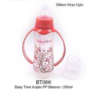 Babytime Silikon Kiraz Uçlu Kulplu Biberon 250ml - Kırmızı