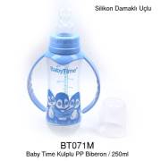 Babytime Silikon Damaklı Kulplu Biberon 250ml - Mavi