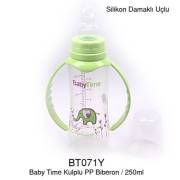 Babytime Silikon Damaklı Kulplu Biberon 250ml - Yeşil