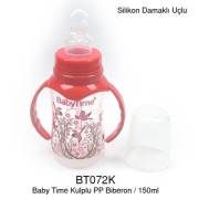 Babytime Silikon Damaklı Kulplu Biberon 150ml - Kırmızı