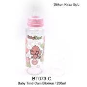 BabyTime Silikon Kiraz Uçlu Cam Biberon 250ml - Pembe