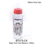 BabyTime Silikon Kiraz Uçlu Cam Biberon 250ml - Kırmızı
