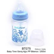BabyTime Silikon Uçlu Geniş Ağızlı Biberon 250ml - Mavi