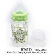 BabyTime Silikon Uçlu Geniş Ağızlı Biberon 250ml - Yeşil