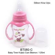 BabyTime Silikon Kiraz Uçlu Kulplu Cam Biberon 150ml - Pembe