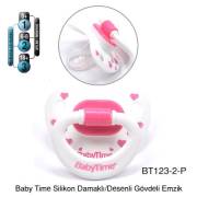 BabyTime Silikon Damaklı Mat Gövdeli Desenli Emzik 6-18 Ay Pembe