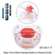 BabyTime Silikon Damaklı Şeffaf Gövdeli Desenli Emzik 0-6 Ay - Turuncu