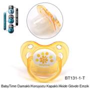 BabyTime Damaklı Koruyucu Kapaklı Akide Gövdeli Emzik 0-6 Ay - Turuncu