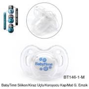 BabyTime Kiraz Uçlu Koruyucu Kapaklı Şeffaf Gövdeli Emzik 0-6 Ay - Mavi