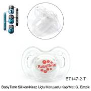 BabyTime Kiraz Uçlu Koruyucu Kapaklı Şeffaf Gövdeli Emzik 6-18 Ay - Turuncu