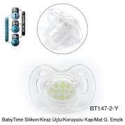 BabyTime Kiraz Uçlu Koruyucu Kapaklı Şeffaf Gövdeli Emzik 6-18 Ay - Yeşil