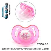BabyTime Kiraz Uçlu Koruyucu Kapaklı Akide Gövdeli Desenli Emzik 6-18 Ay - Pembe