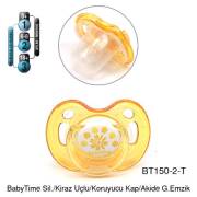 BabyTime Kiraz Uçlu Koruyucu Kapaklı Akide Gövdeli Desenli Emzik 6-18 Ay - Turuncu