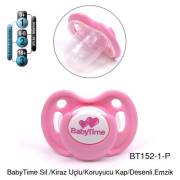 BabyTime Kiraz Uçlu Koruyucu Kapaklı Mat Gövdeli Desenli Emzik 0-6 Ay - Pembe