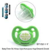 BabyTime Kiraz Uçlu Koruyucu Kapaklı Mat Gövdeli Desenli Emzik 0-6 Ay - Yeşil