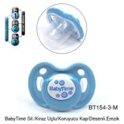 BabyTime Kiraz Uçlu Koruyucu Kapaklı Mat Gövdeli Desenli Emzik 18+ Ay - Mavi