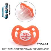 BabyTime Kiraz Uçlu Koruyucu Kapaklı Mat Gövdeli Desenli Emzik 18+ Ay - Turuncu